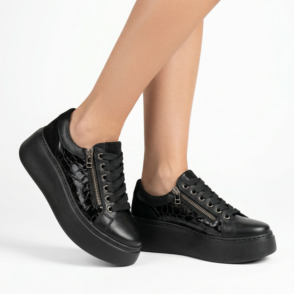 ДАМСКИ ОБУВКИ LUSI BLACK / LAK CROCO